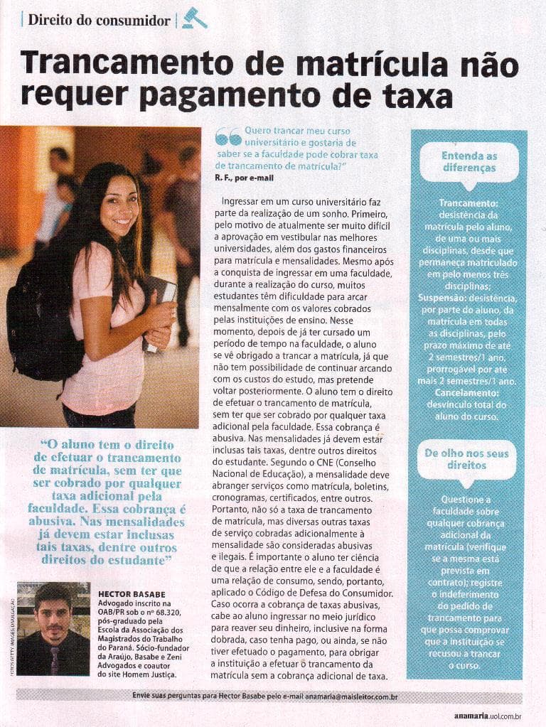 Coluna da ABZ na revista Ana Maria